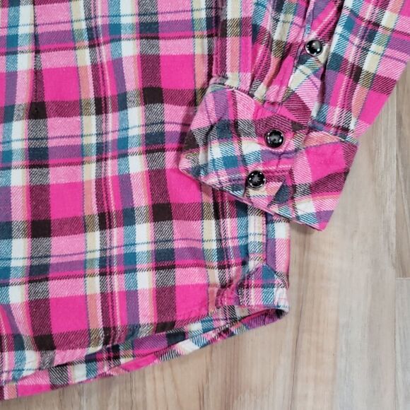 🔺️Bit & Bridle Pink Plaid Flannel Long Sleeve Shirt w/Chest Pockets Medium - Picture 8 of 12